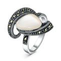 Кольцо из чернёного серебра с перламутром и марказитами
