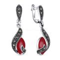 Серьги из чернёного серебра с агатом и марказитами