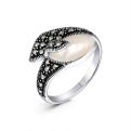 Кольцо из чернёного серебра с перламутром и марказитами