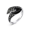Кольцо из чернёного серебра с ониксом и марказитами