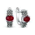 Серьги из чернёного серебра с синтетическим агатом и марказитами