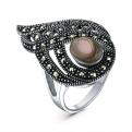 Кольцо из чернёного серебра с перламутром и марказитами