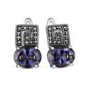 Серьги из чернёного серебра с плавленым кварцем цвета мистик с марказитами