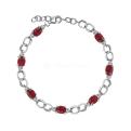 Браслет из серебра с рубином и кубическим цирконием родированный