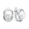 Серьги из серебра с культивированным белым жемчугом родированные