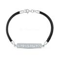 Браслет религиозный из родированного серебра с фианитами (текстильный шнурок)
