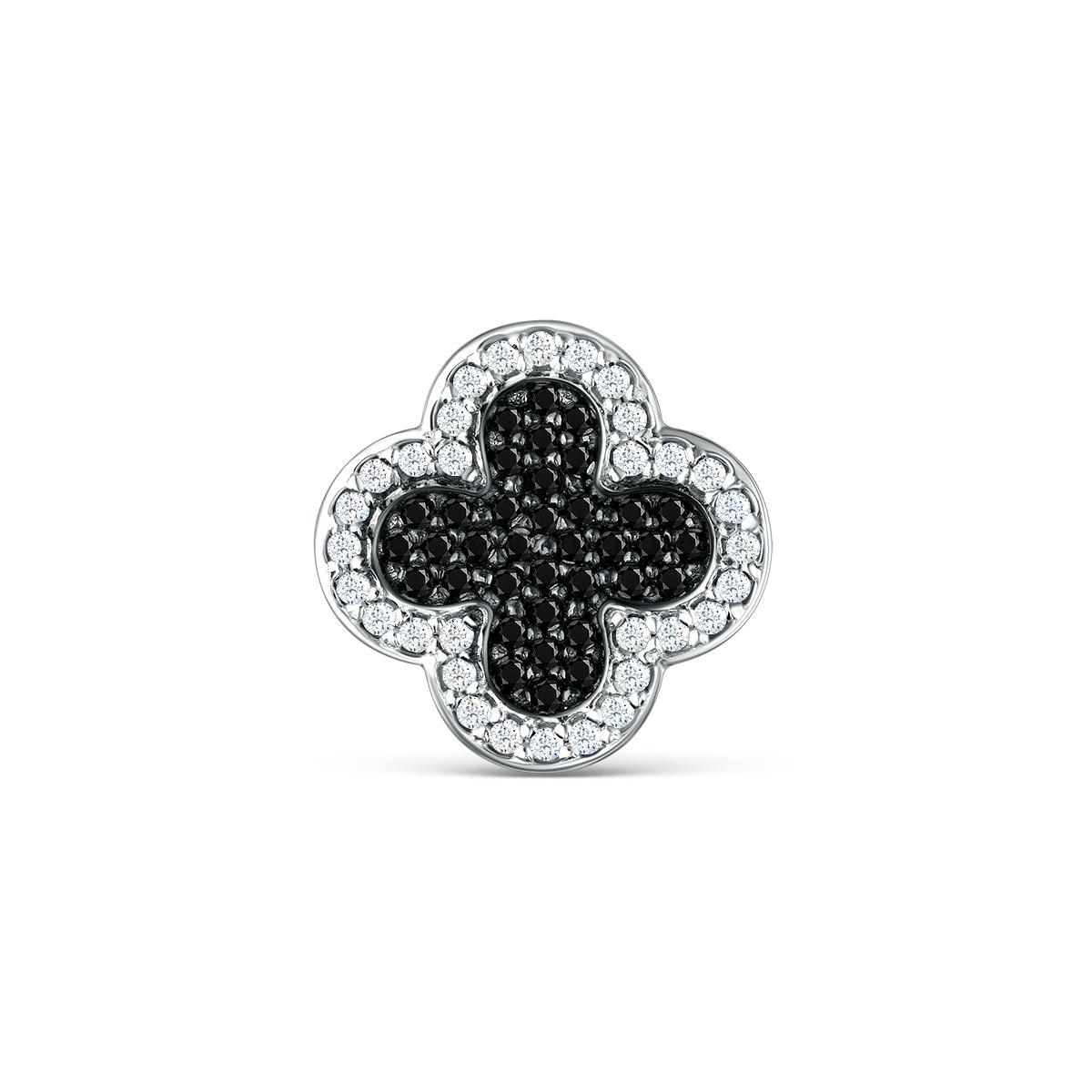 Подвеска-бегунок клевер из серебра с натуральной шпинелью и фианитами родированная