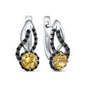 Серьги из серебра с натуральным цитрином и натуральной шпинелью родированные