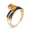 Кольцо из золочёного серебра с цитрином, чёрной шпинелью и родированием