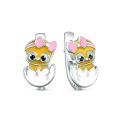 Серьги детские из серебра с эмалью и фианитами родированные - Цыплята