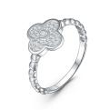 Кольцо из серебра с фианитами родированное - Клевер, четырёхлистник