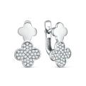 Серьги в форме клевера из серебра с фианитами родированные
