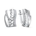 Серьги из серебра с фианитами родированные