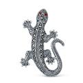 Брошь-кулон из чернёного серебра с натуральным гранатом и марказитами - Ящерица