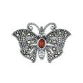 Брошь-кулон из чернёного серебра с натуральным агатом и марказитами - Бабочка