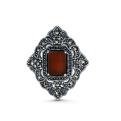 Брошь-кулон из чернёного серебра с натуральным агатом и марказитами - Ромб