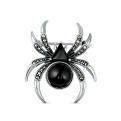 Брошь-кулон из чернёного серебра с натуральным ониксом и марказитами - Паук