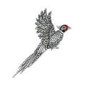 Брошь-кулон из чернёного серебра с эмалью, натуральным гранатом и марказитами - Птица