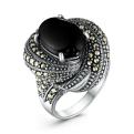 Кольцо из чернёного серебра с натуральным ониксом и марказитами
