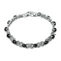 Браслет из чернёного серебра с ониксом и марказитами - 16 см
