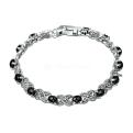 Браслет из чернёного серебра с ониксом и марказитами - 18 см