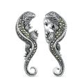 Серьги из чернёного серебра с марказитами - Ящерицы, игуаны