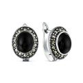 Серьги из чернёного серебра с натуральным ониксом и марказитами