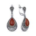 Серьги из чернёного серебра с агатом и марказитами