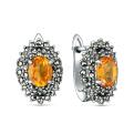 Серьги из чернёного серебра с натуральным цитрином и марказитами