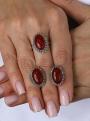 Серьги из чернёного серебра с натуральным агатом и марказитами