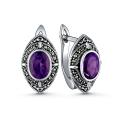 Серьги из чернёного серебра с натуральным аметистом и марказитами