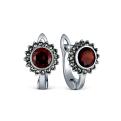 Серьги из чернёного серебра с натуральным гранатом и марказитами