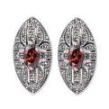 Серьги из чернёного серебра с натуральным рубином и марказитами