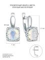 Серьги из серебра с плавленым кварцем цвета лунный молочный и фианитами родированные