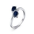 Кольцо из серебра с сапфиром и кубическим цирконием родированное