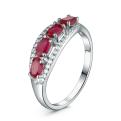 Кольцо из серебра с рубином и кубическим цирконием родированное