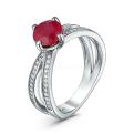 Кольцо из серебра с рубином и кубическим цирконием родированное