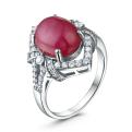 Кольцо из серебра с рубином и кубическим цирконием родированное