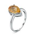 Кольцо из серебра с цитрином и кубическим цирконием родированное