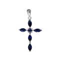 Подвеска крест из серебра с натуральным сапфиром родированная