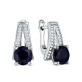 Серьги из серебра с сапфир и кубическим цирконием родированные