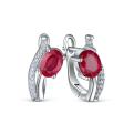 Серьги из серебра с рубином и кубическим цирконием родированные