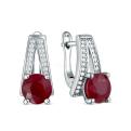 Серьги из серебра с рубином и кубическим цирконием родированные