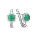 Серьги из серебра с изумрудом и кубическим цирконием родированные