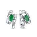 Серьги из серебра с изумрудом и кубическим цирконием