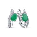 Серьги из серебра с изумрудом и кубическим цирконием родированные