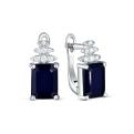 Серьги из серебра c сапфиром и кубическим цирконием родированные 