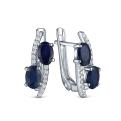 Серьги из серебра с сапфиром и кубическим цирконием родированные