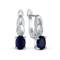 Серьги из серебра с сапфиром и кубическим цирконием родированные