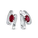 Серьги из серебра с рубином и кубическим цирконием родированные